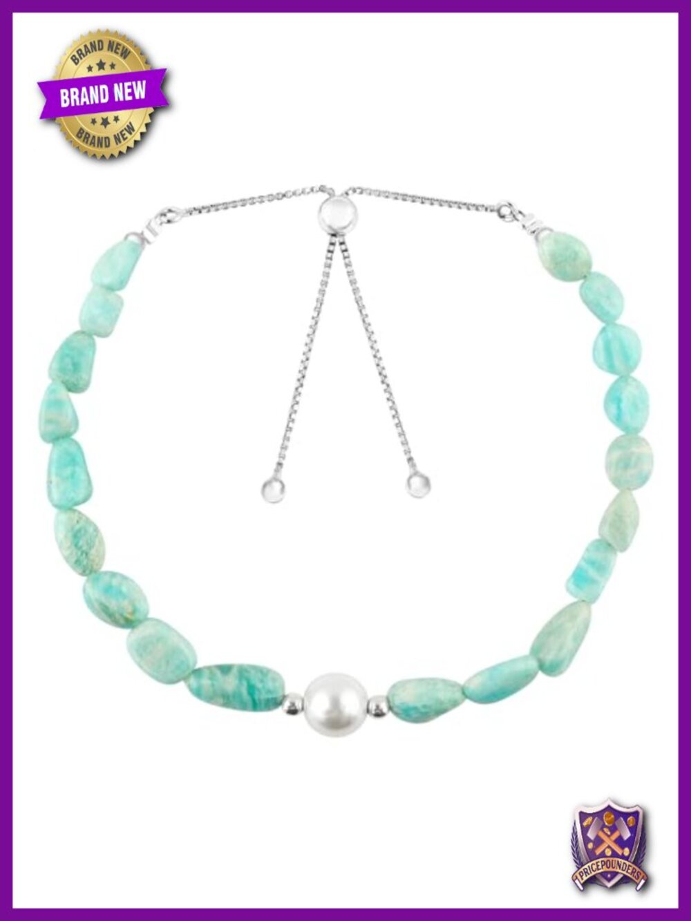 Cultured Pearl Amazonite Bolo Bracelet, Handmade Crystal Healing Jewelry Reiki